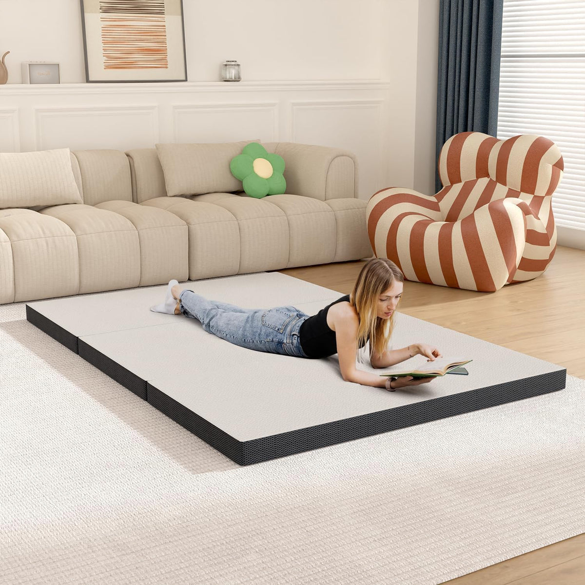 Memory Foam Folding Mattress Full 3 Inch Trifold with Washable Cover E907