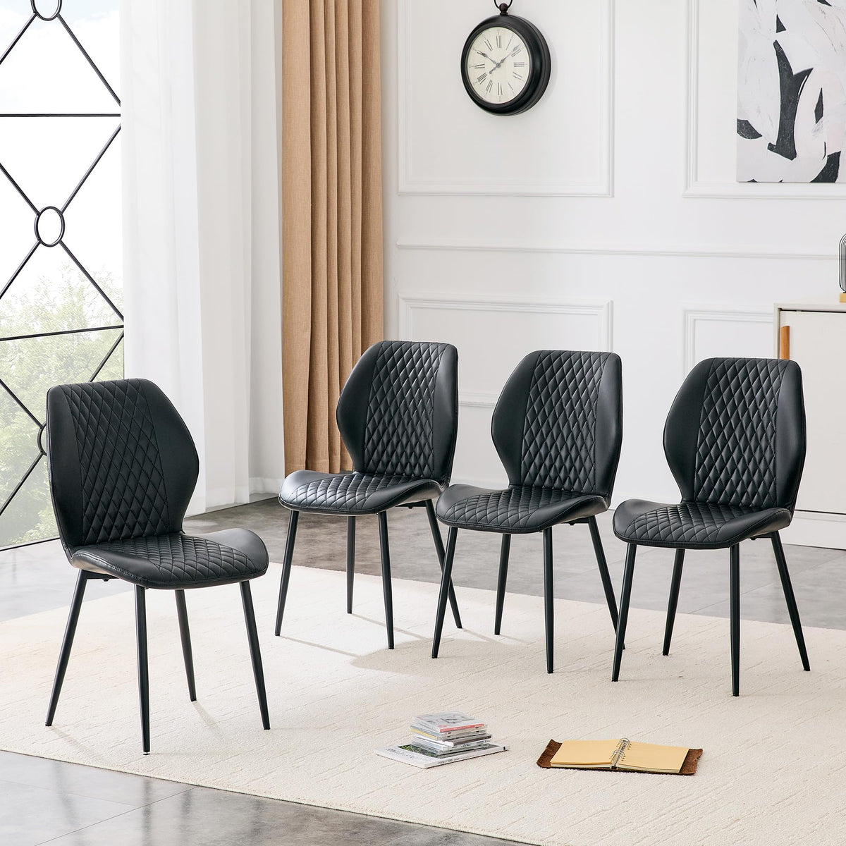 Set of 4 Black Upholstered Dining Chairs B356