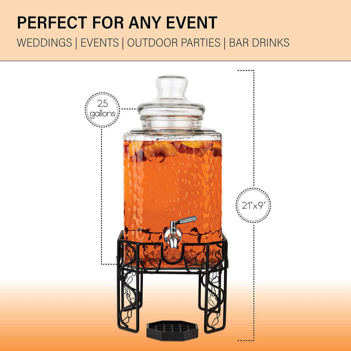 2.5 Gallon Glass Beverage Dispenser with Stainless Steel Spigot P4150