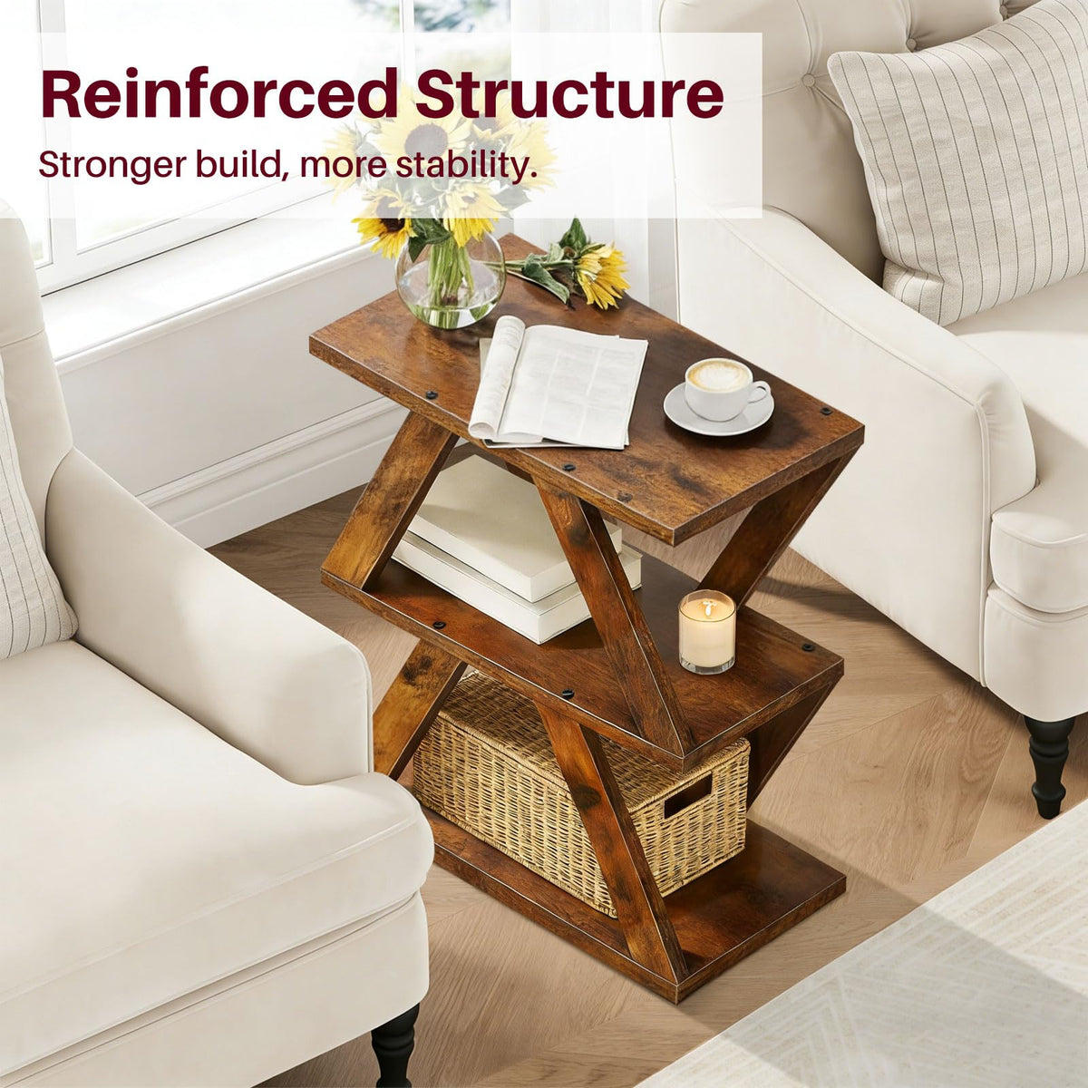 3 Tier Side Table with Storage Shelves Y391