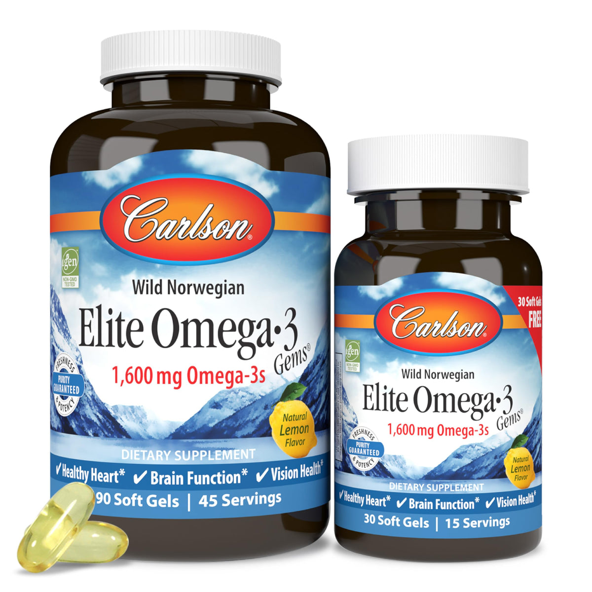 Omega-3 Fish Oil 1600 mg Lemon 90 Softgels V443