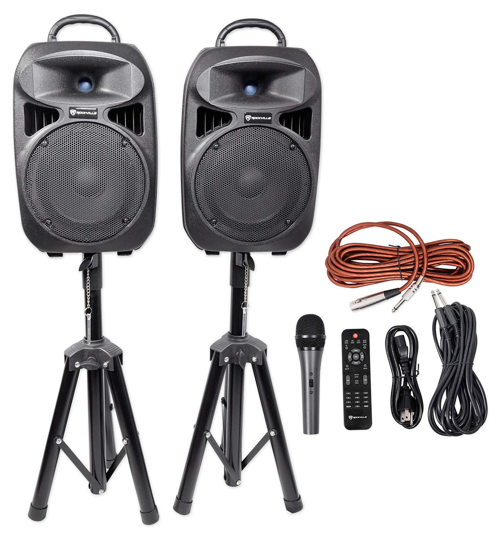 Powered PA Speaker Package with Mic Stands Cables D1974