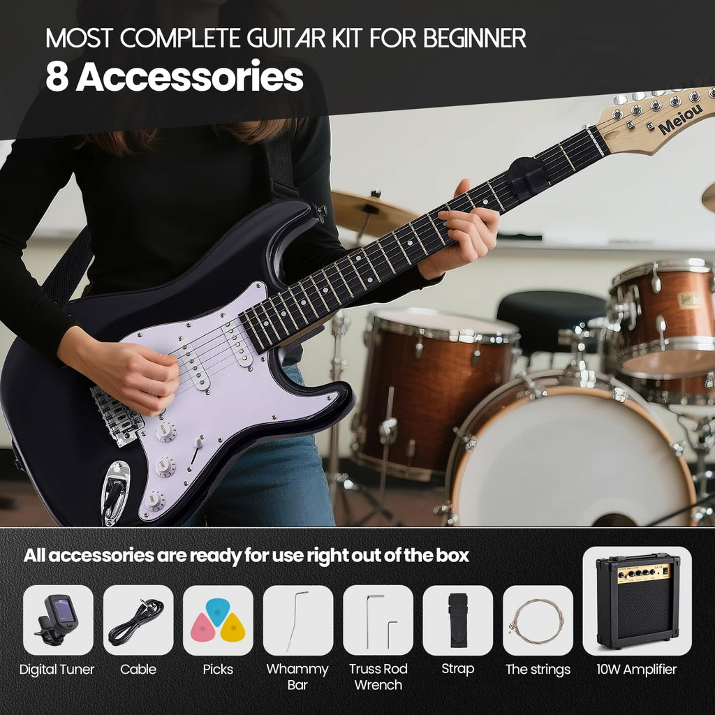 39-Inch Electric Guitar Starter Kit with Amp Black U3320