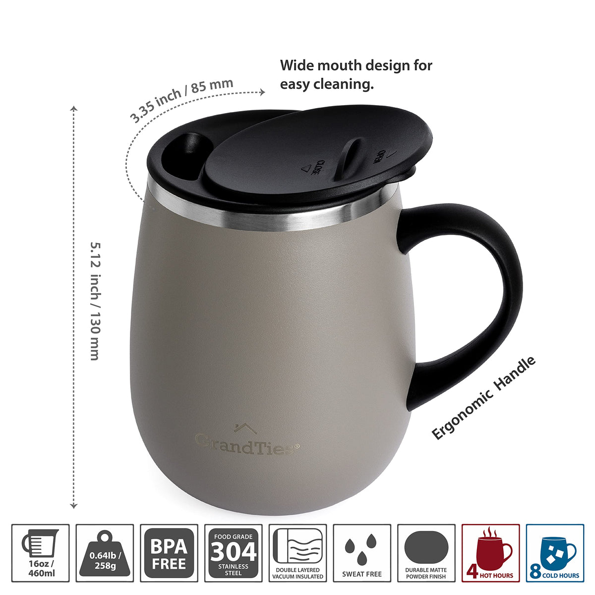 16 oz Stainless Steel Insulated Coffee Mug 2-Pack with Handle & Sliding Lid G57333