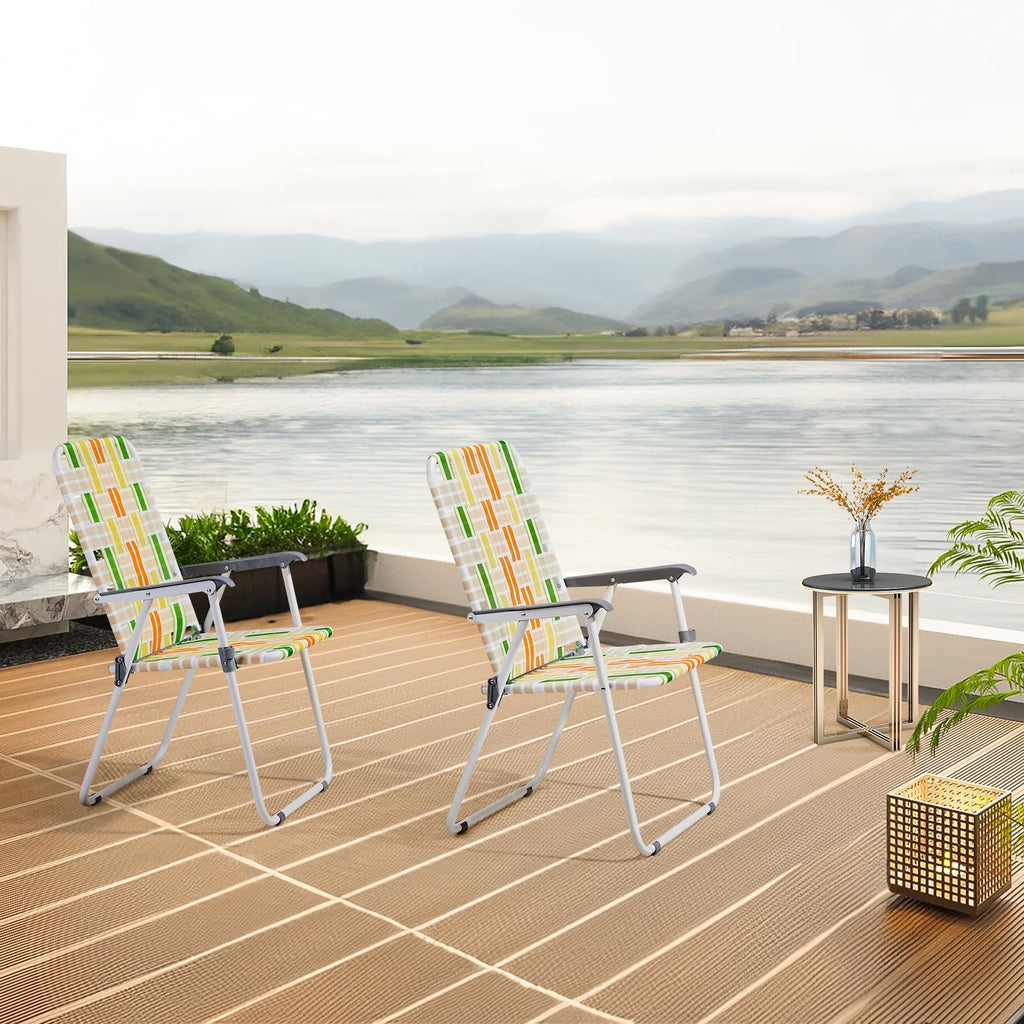 2 Pcs Lightweight Folding Beach Chairs with Armrests S28334