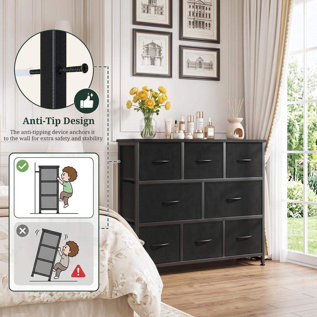 8 Drawer Fabric Dresser with Wood Top G26980