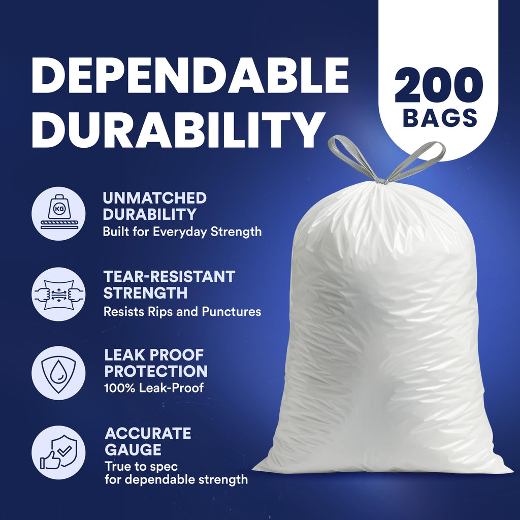 8 Gallon White Drawstring Trash Bags 200 Count V191109