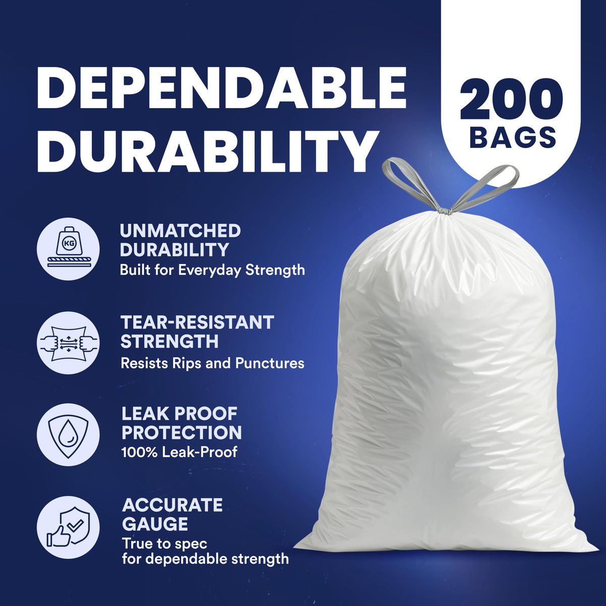 8 Gallon White Drawstring Trash Bags 200 Count V191109