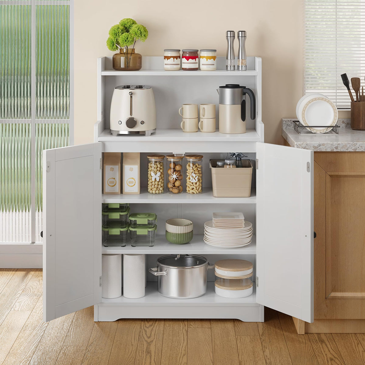 White Bathroom Storage Cabinet with 2 Adjustable Shelves A5116