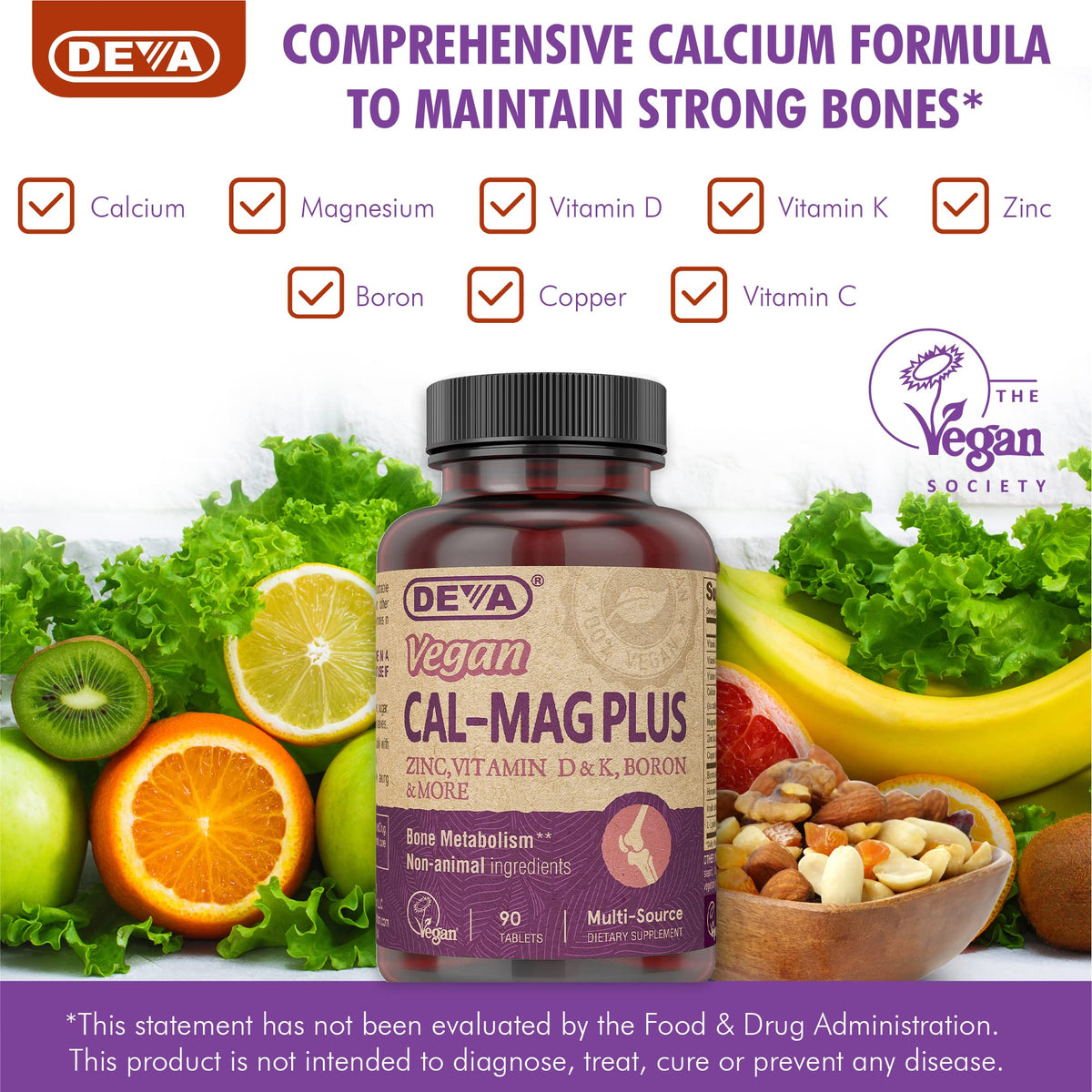 Vegan Calcium Magnesium Supplement with Zinc 90 Tablets H831