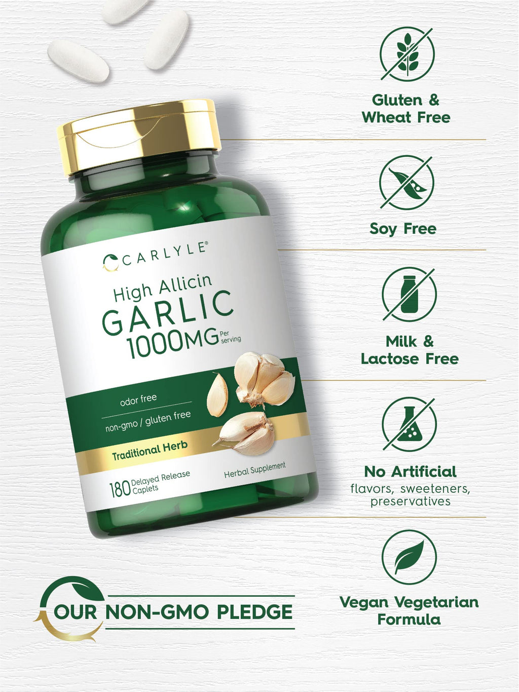 Odorless Garlic Supplement 1000mg 180 Caplets H872968