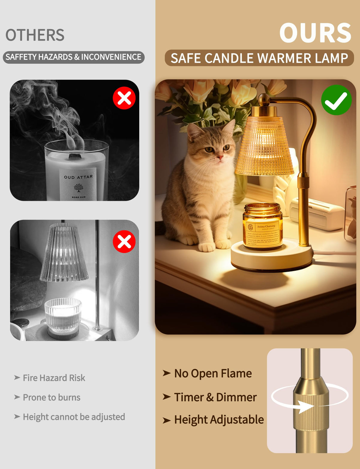 Height Adjustable Dimmable Candle Warmer Lamp with Timer V464024