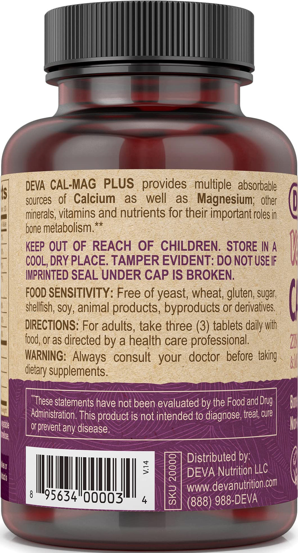 Vegan Calcium Magnesium Supplement with Zinc 90 Tablets H831