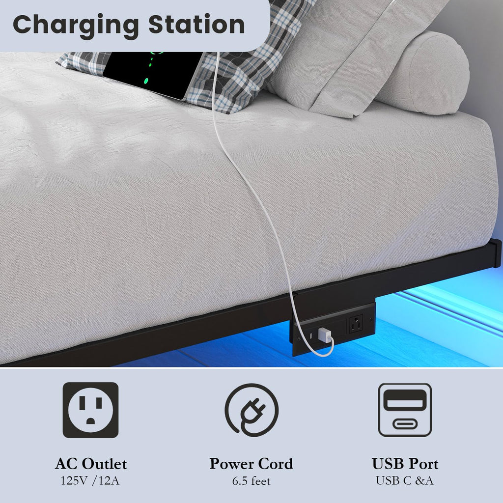 8 inch Floating Bed Frame Full with Charging Station X536561