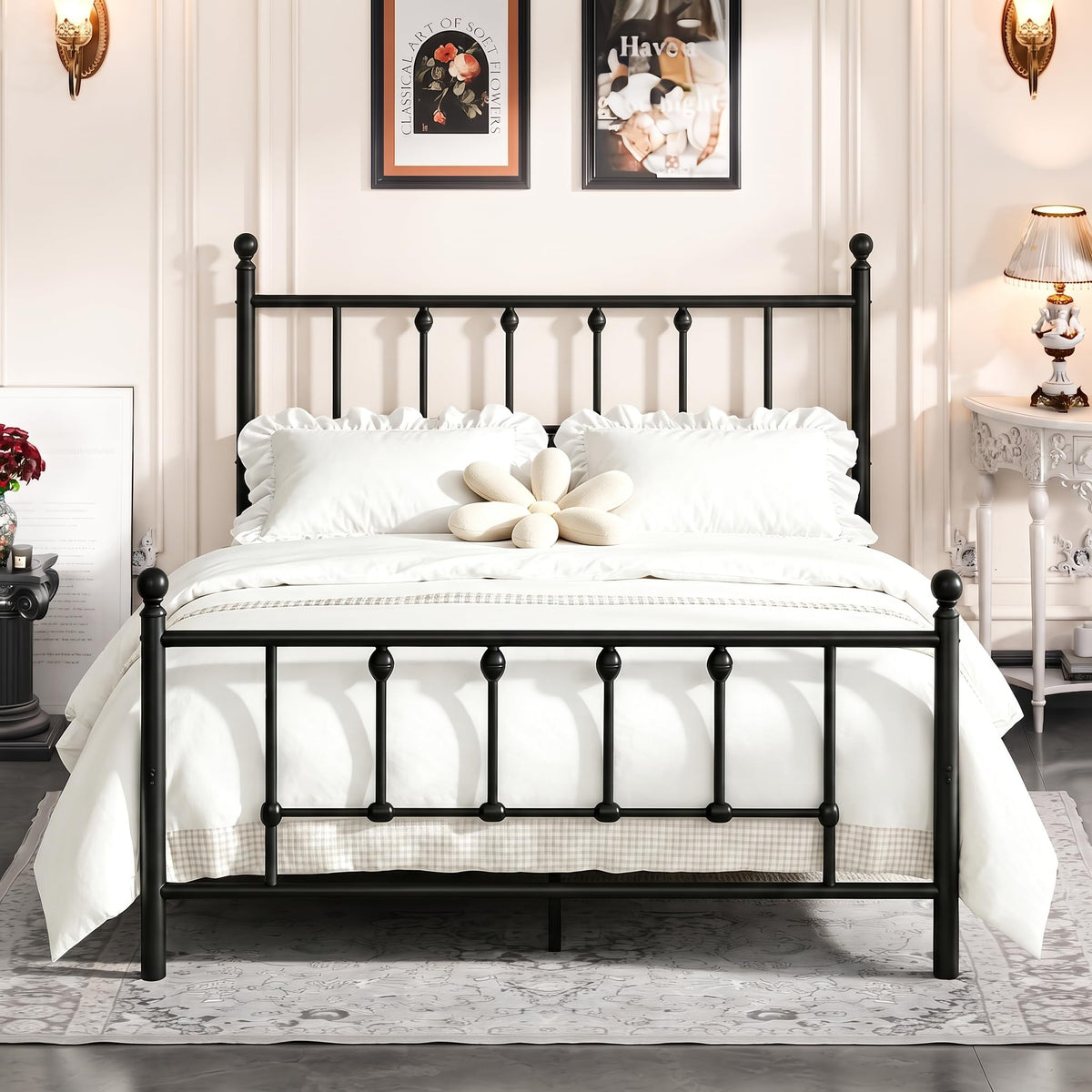 14 Inch Full Size Victorian Metal Platform Bed Frame with Headboard and Footboard G101545