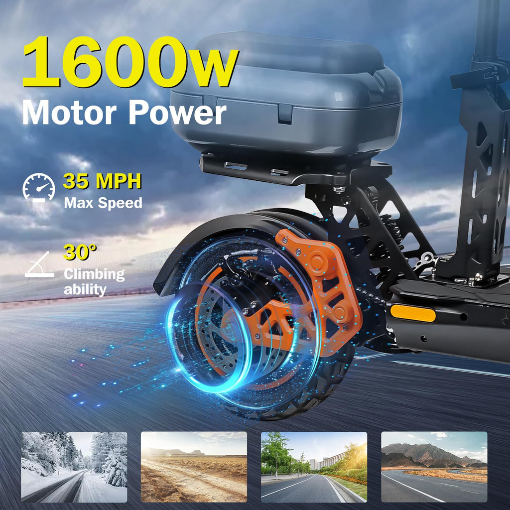 1600 W 50 Miles 40 MPH 10" Off Road Tire Folding E-Scooter 48V 27AH Battery with Detachable Seat F9561