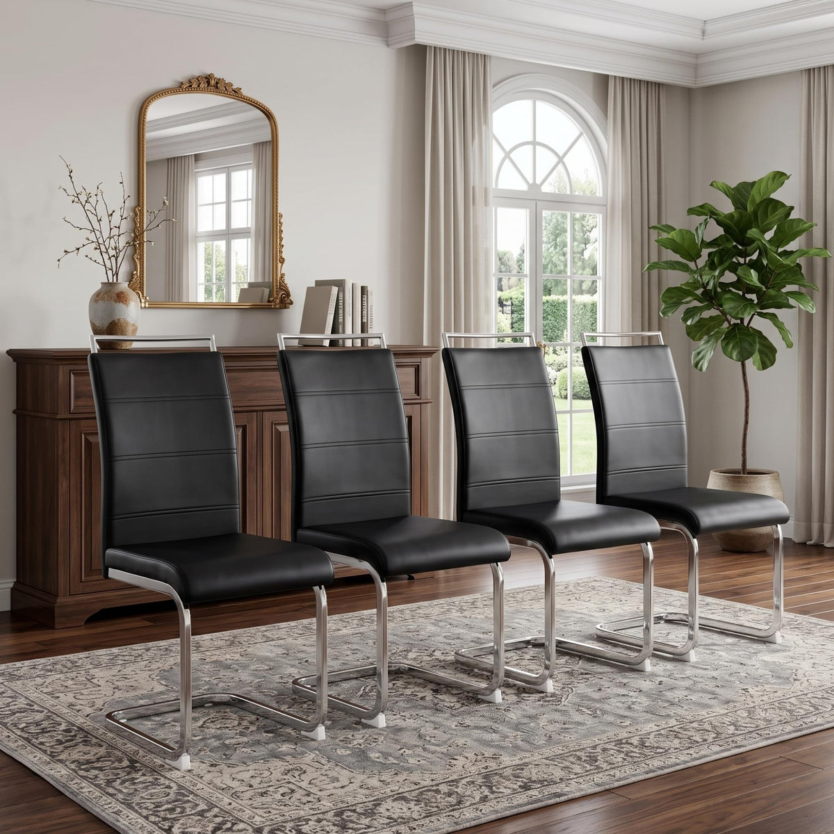 Black Faux Leather Dining Chairs Set of 4 X141