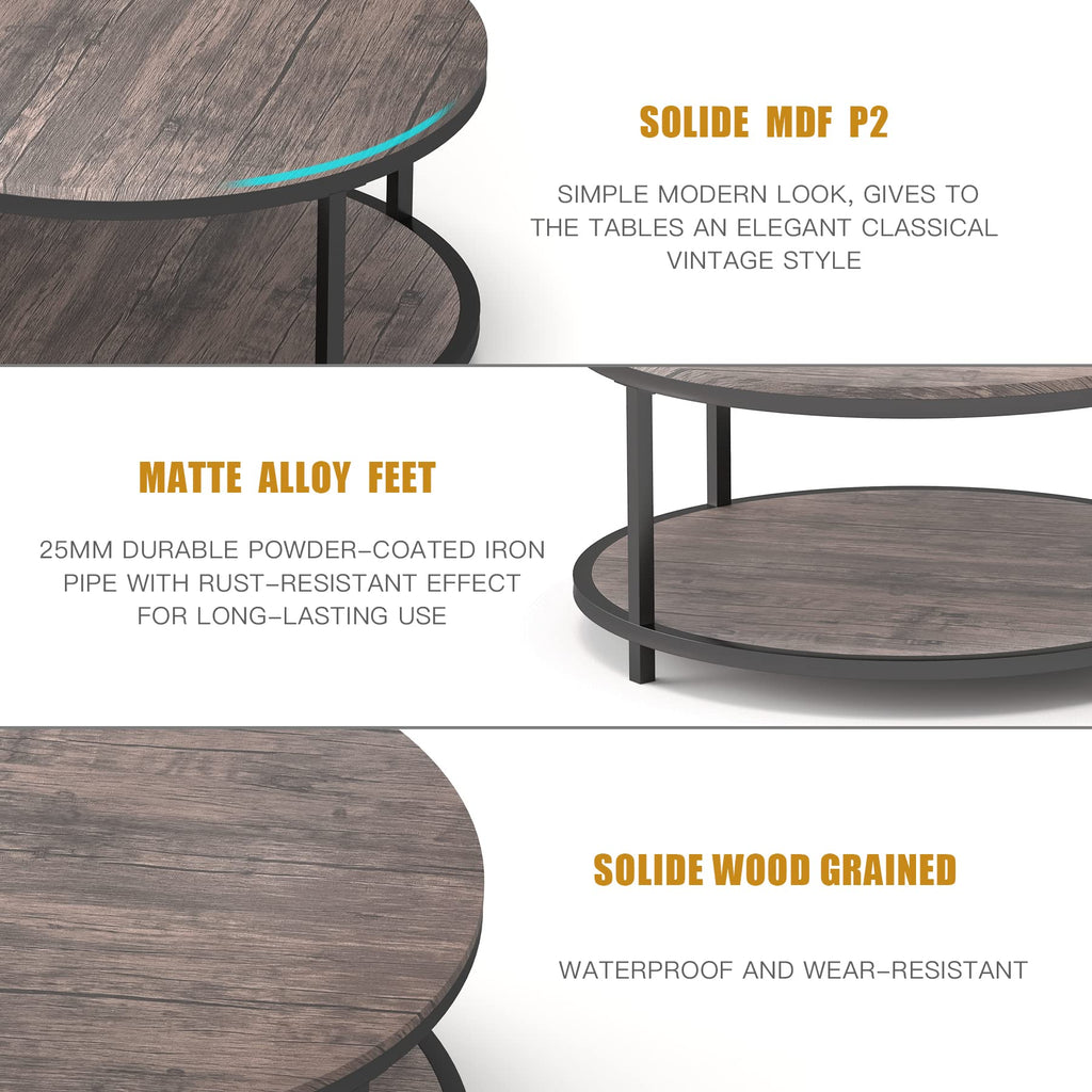 Round 2-Tier Wood Coffee Table with Storage Shelf G119