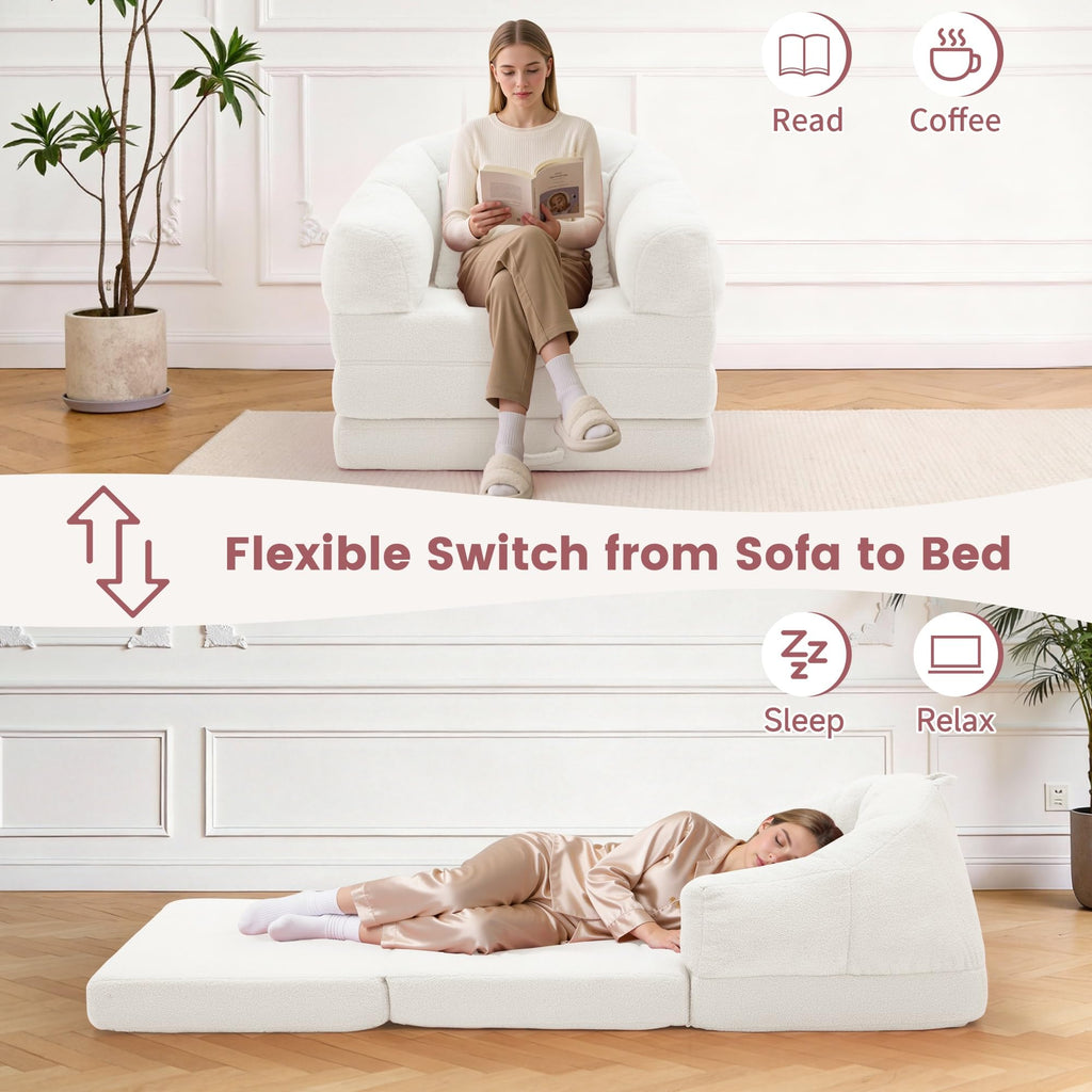 Beige 2 in 1 Convertible Sleeper Sofa Bed M329