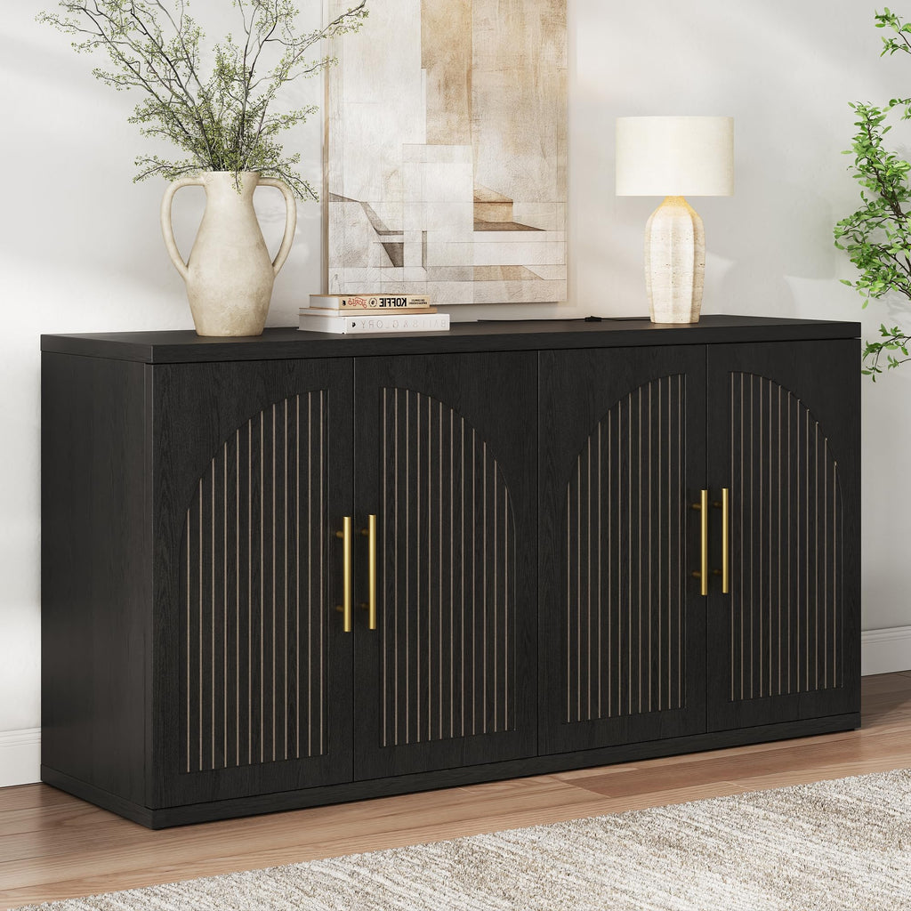 63" Black Wood Buffet Cabinet with Storage E6313