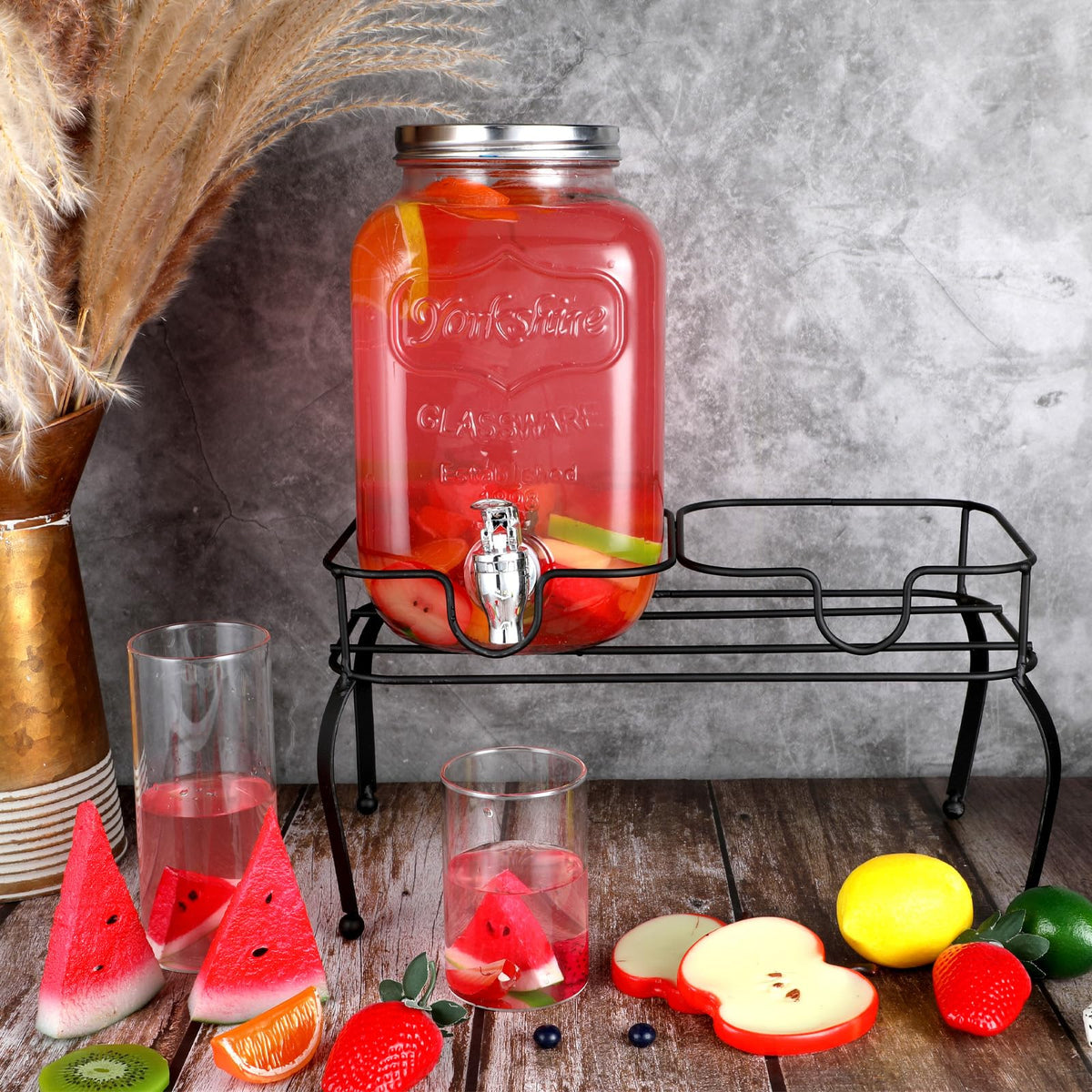 2 Gallon Black Metal Beverage Dispenser with 2 Compartments J974