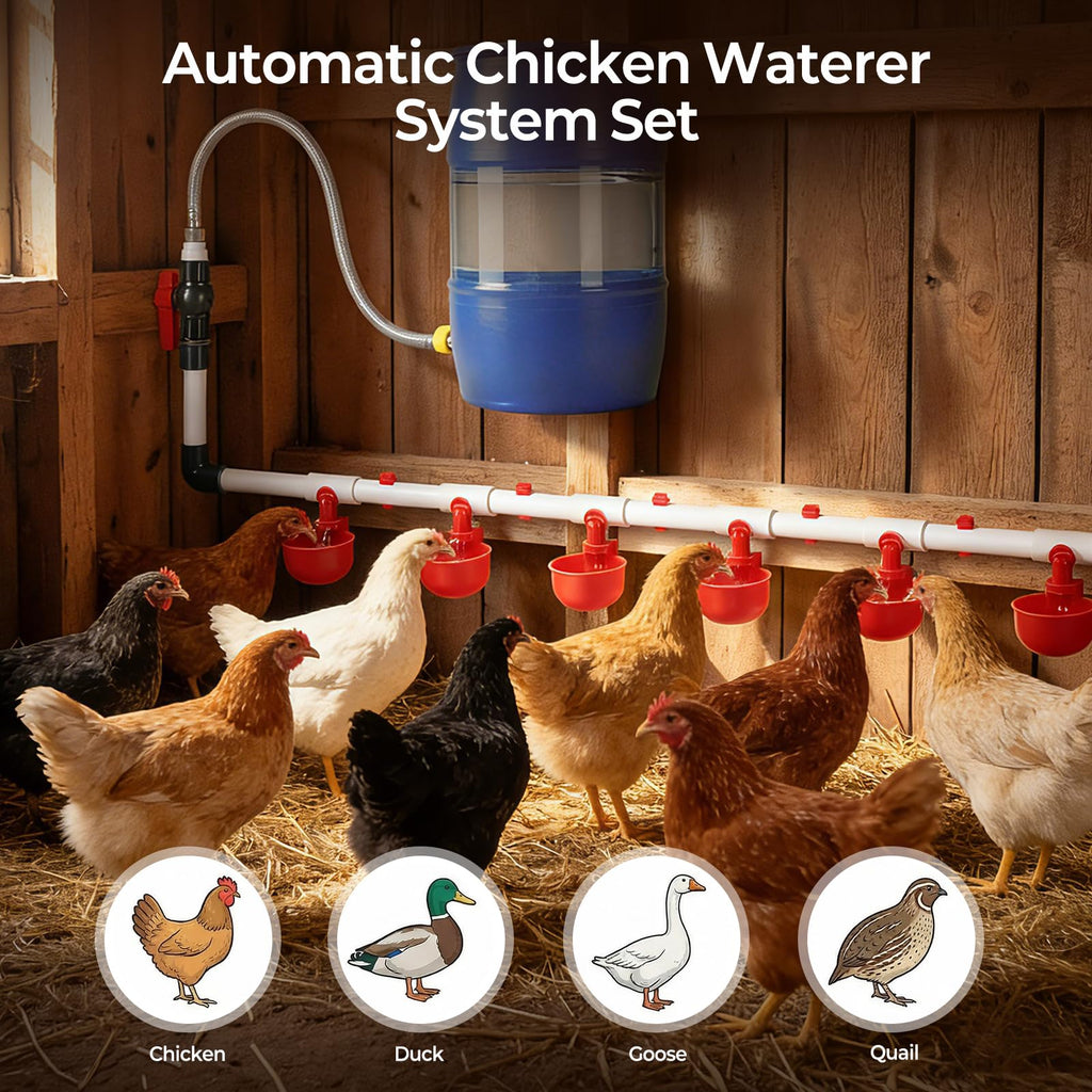 57 Pcs Automatic Chicken Waterer System Set with 8 Water Cups I237000