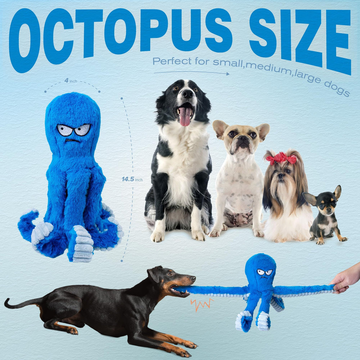 Stuffed Squeaky Crinkle Blue Octopus Dog Toy R714