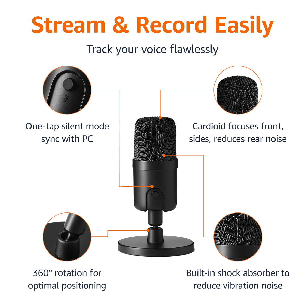USB Condenser Microphone with Adjustable Stand, Black P9726