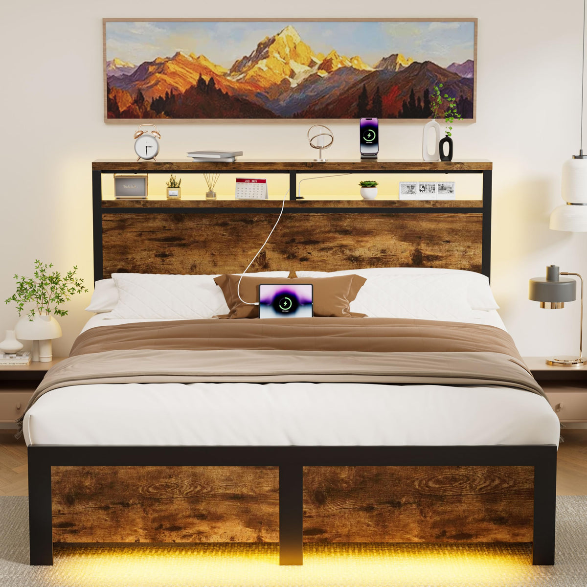 Full Bed Frame with 4 Storage Drawers Y10687
