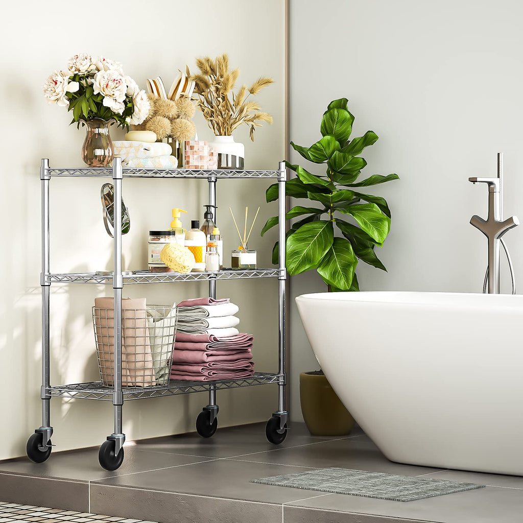 3-Tier Heavy Duty Metal Storage Shelves with Casters M824074