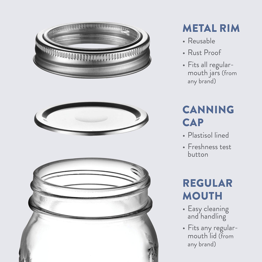 16 oz 12-Pack Regular Mouth Glass Jars with Lid & Seal Bands J9943