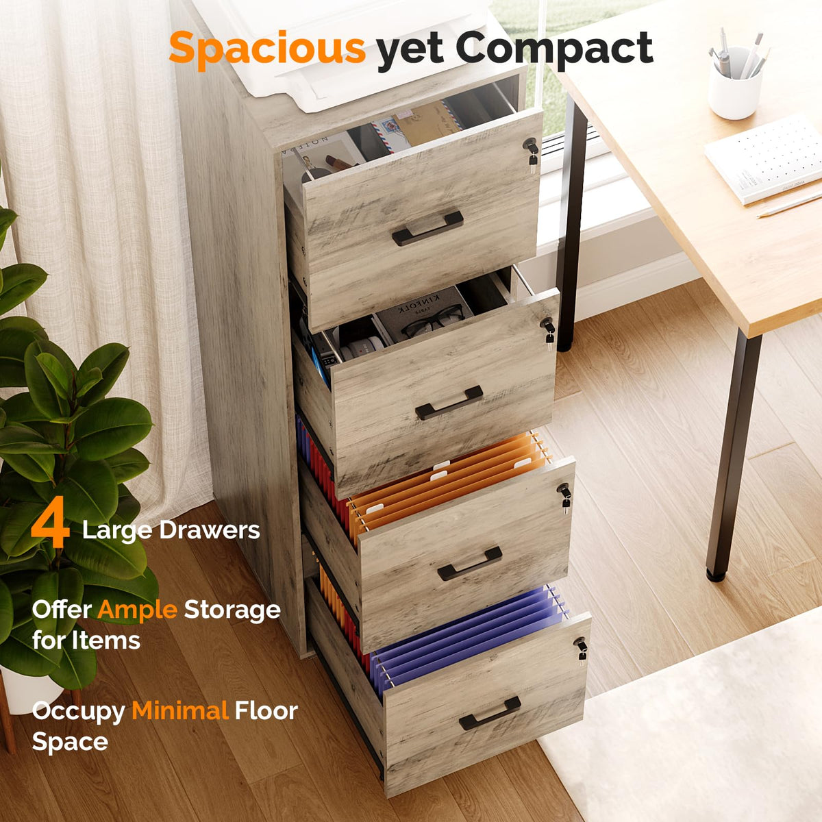 4 Drawer Wood File Cabinet with Lock O5231