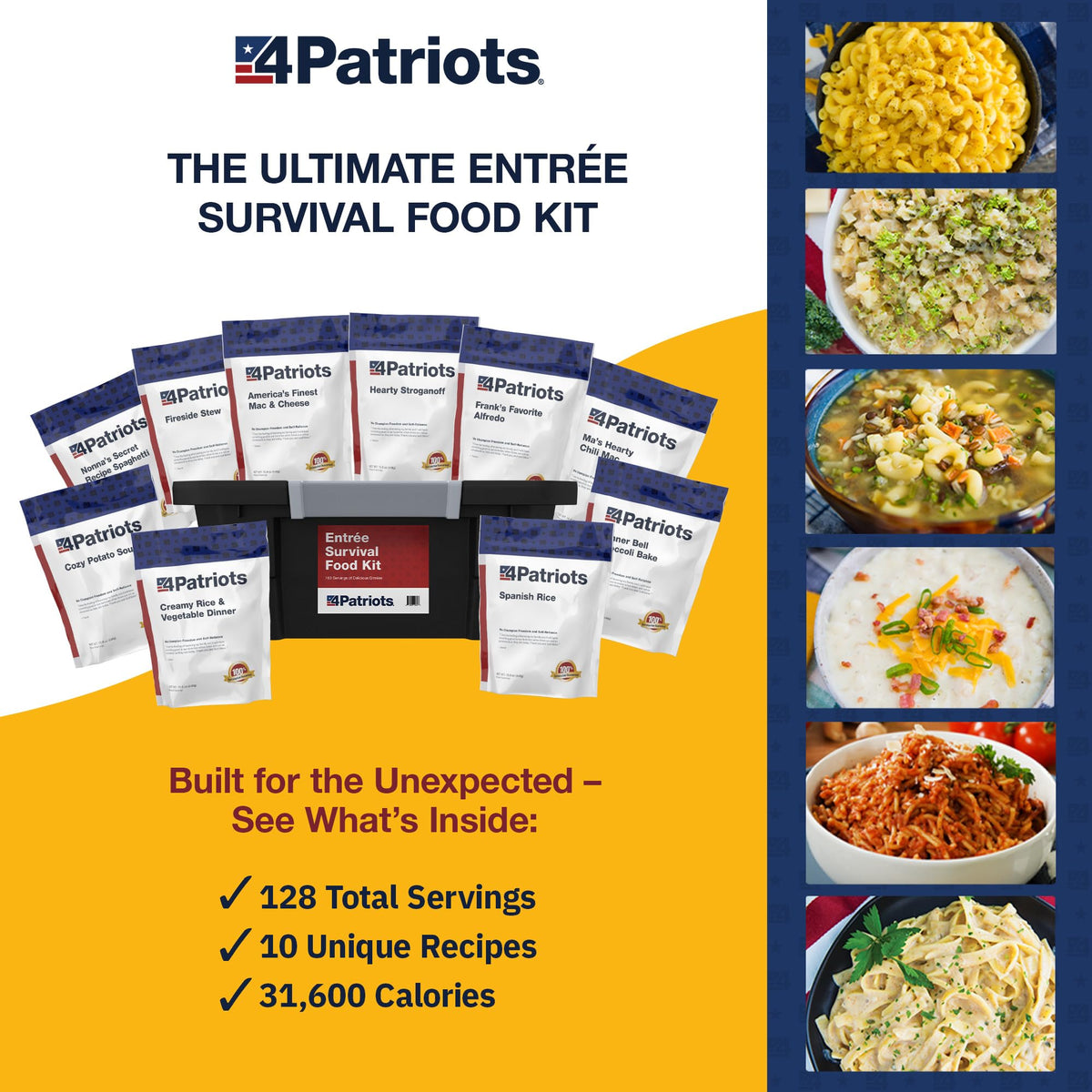Emergency Entree Food Kit 128 Servings Freeze-Dried 25 Year Shelf Life D5978