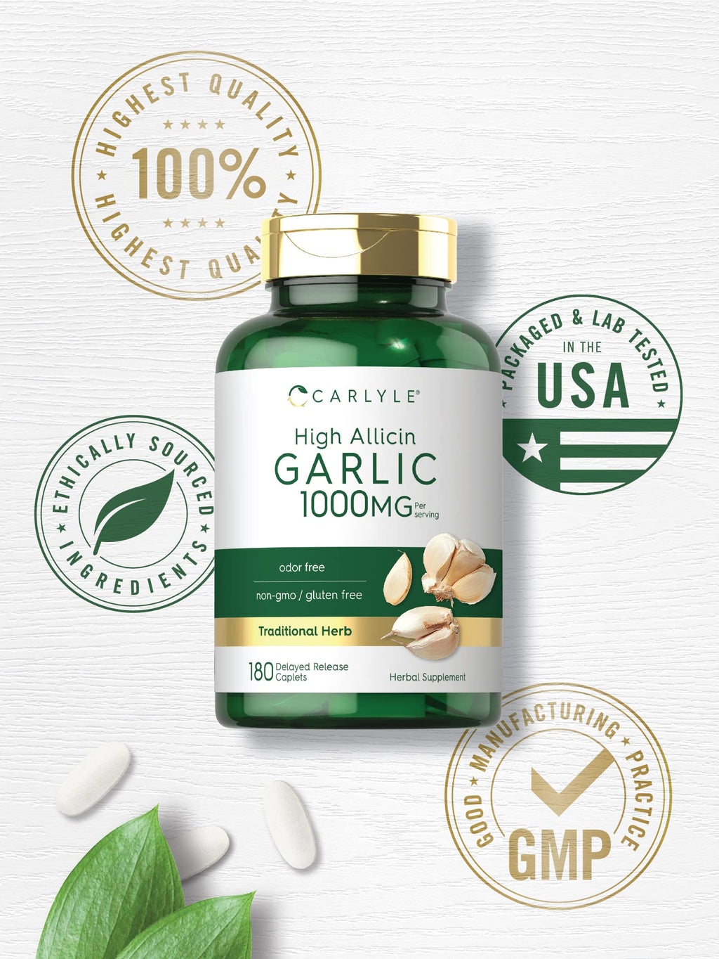Odorless Garlic Supplement 1000mg 180 Caplets H872968