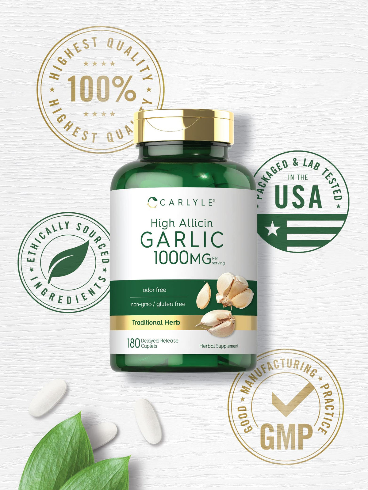 Odorless Garlic Supplement 1000mg 180 Caplets H872968
