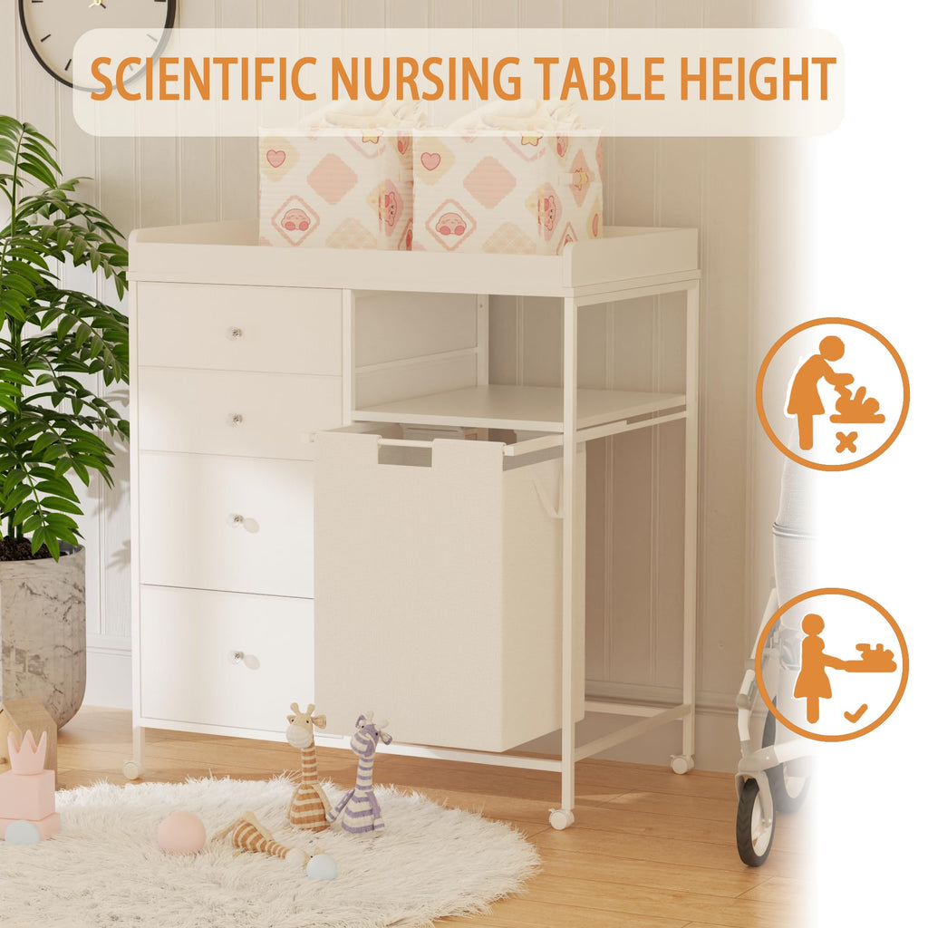 Diaper Changing Station with Wheels and Laundry Hamper F385897