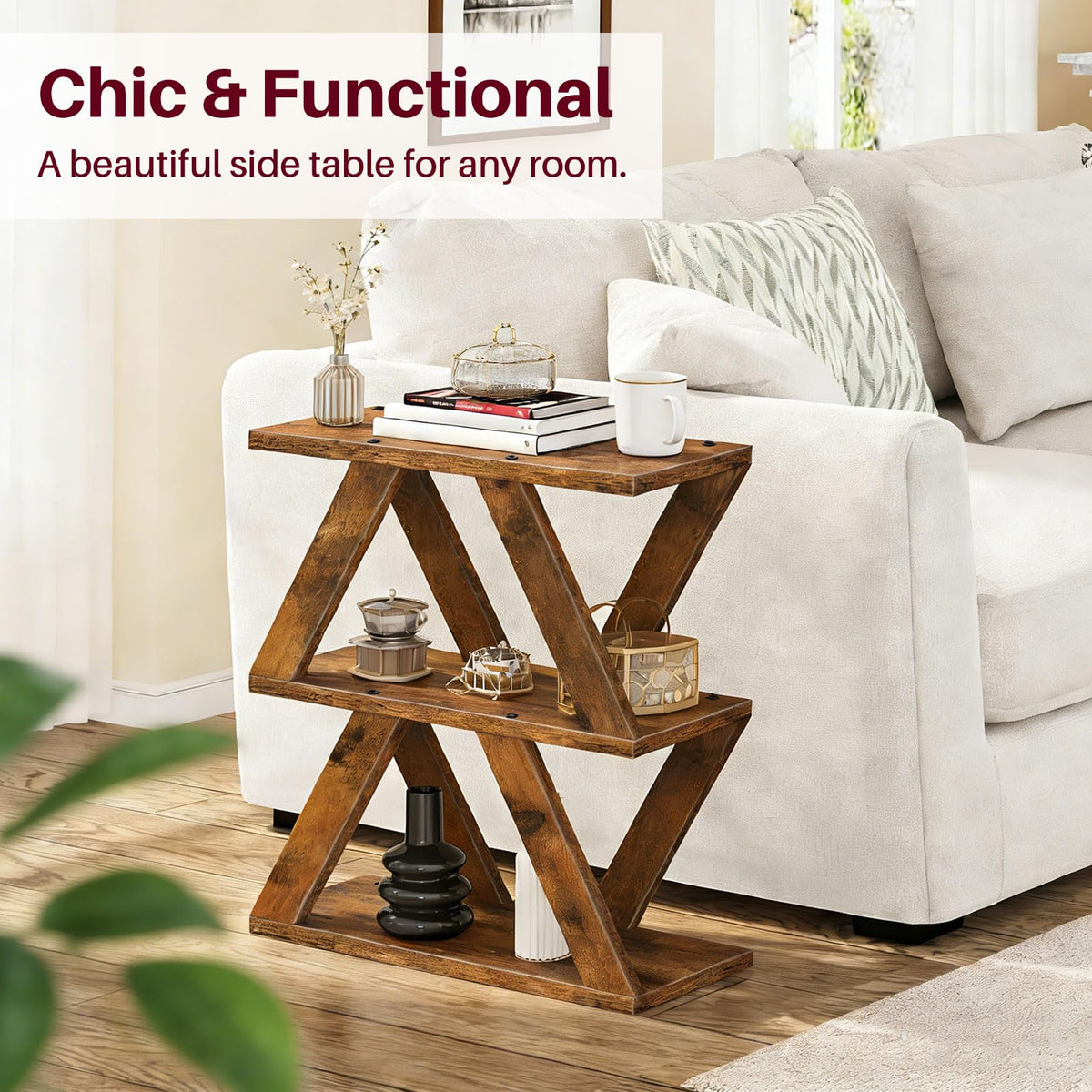 3 Tier Side Table with Storage Shelves Y391