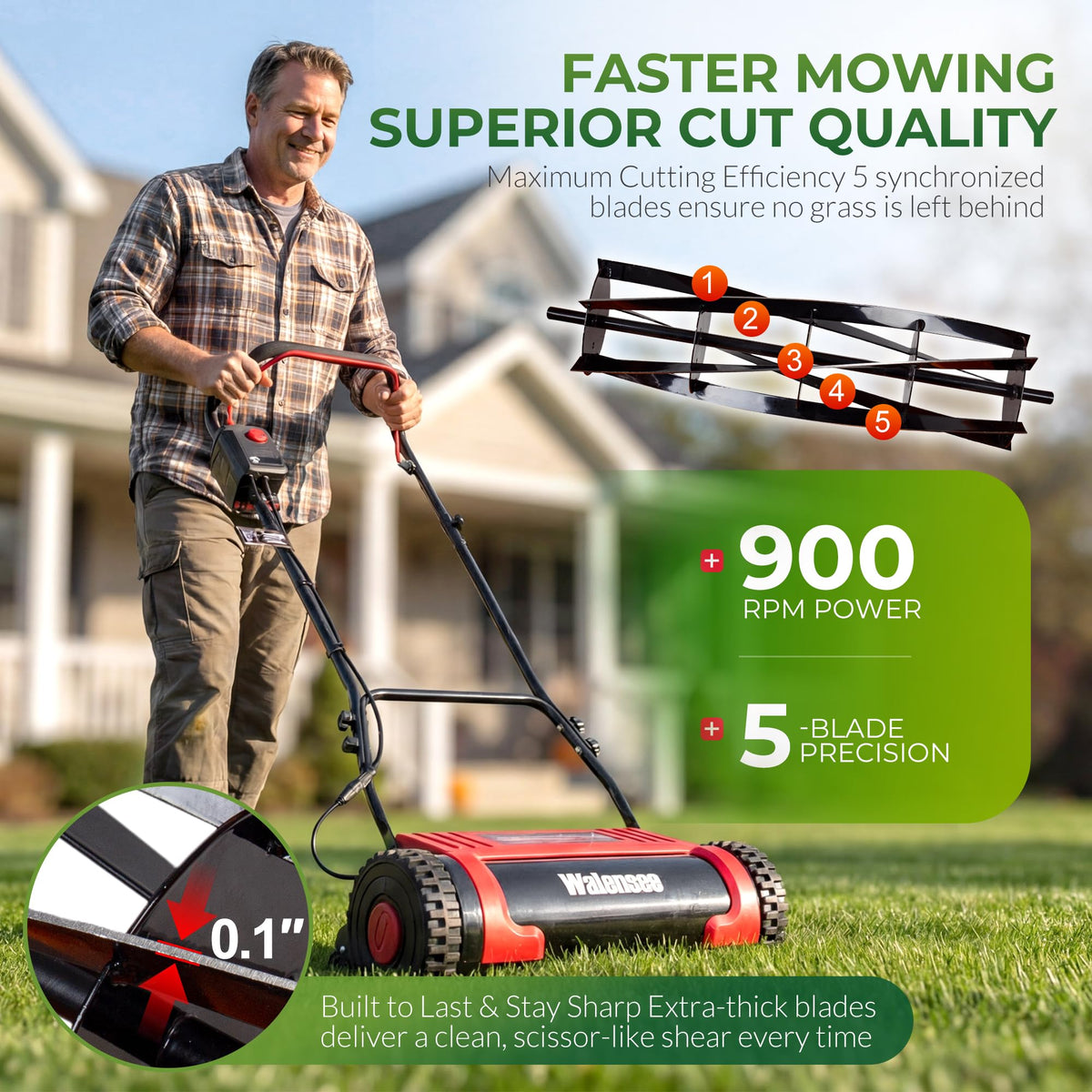16-Inch Cordless Electric Reel Lawn Mower with 2 Batteries U9155