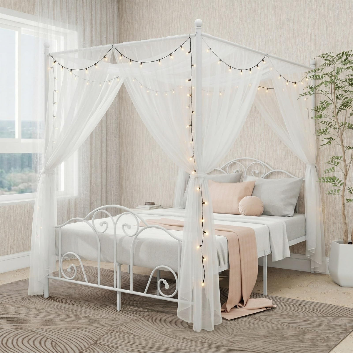 Metal Canopy Bed Frame Full Size with Headboard & Footboard R571