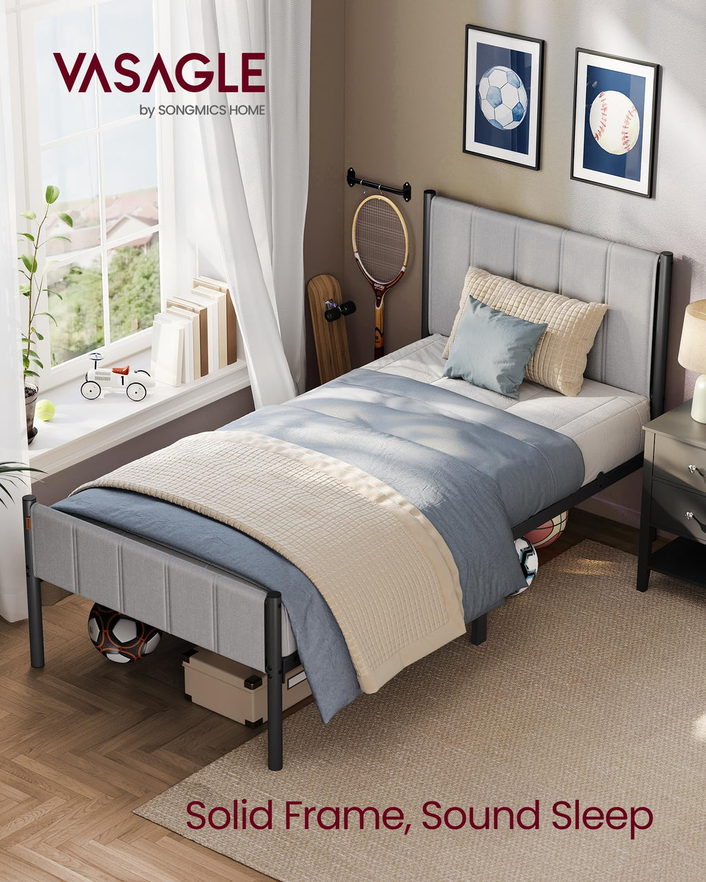 Twin Bed Frame with Upholstered Headboard M40166