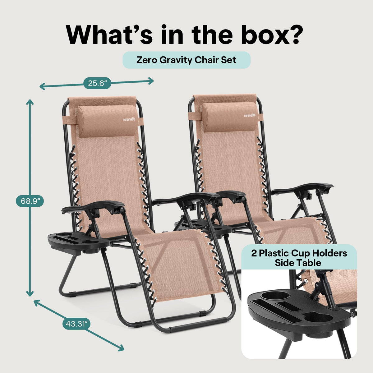 Adjustable Steel Mesh Zero Gravity Chairs Set of 2 with Cup Holder Tray O529