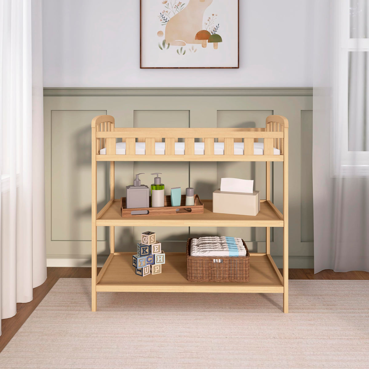 Compact Portable Pinewood Changing Table with Safety Rails W489