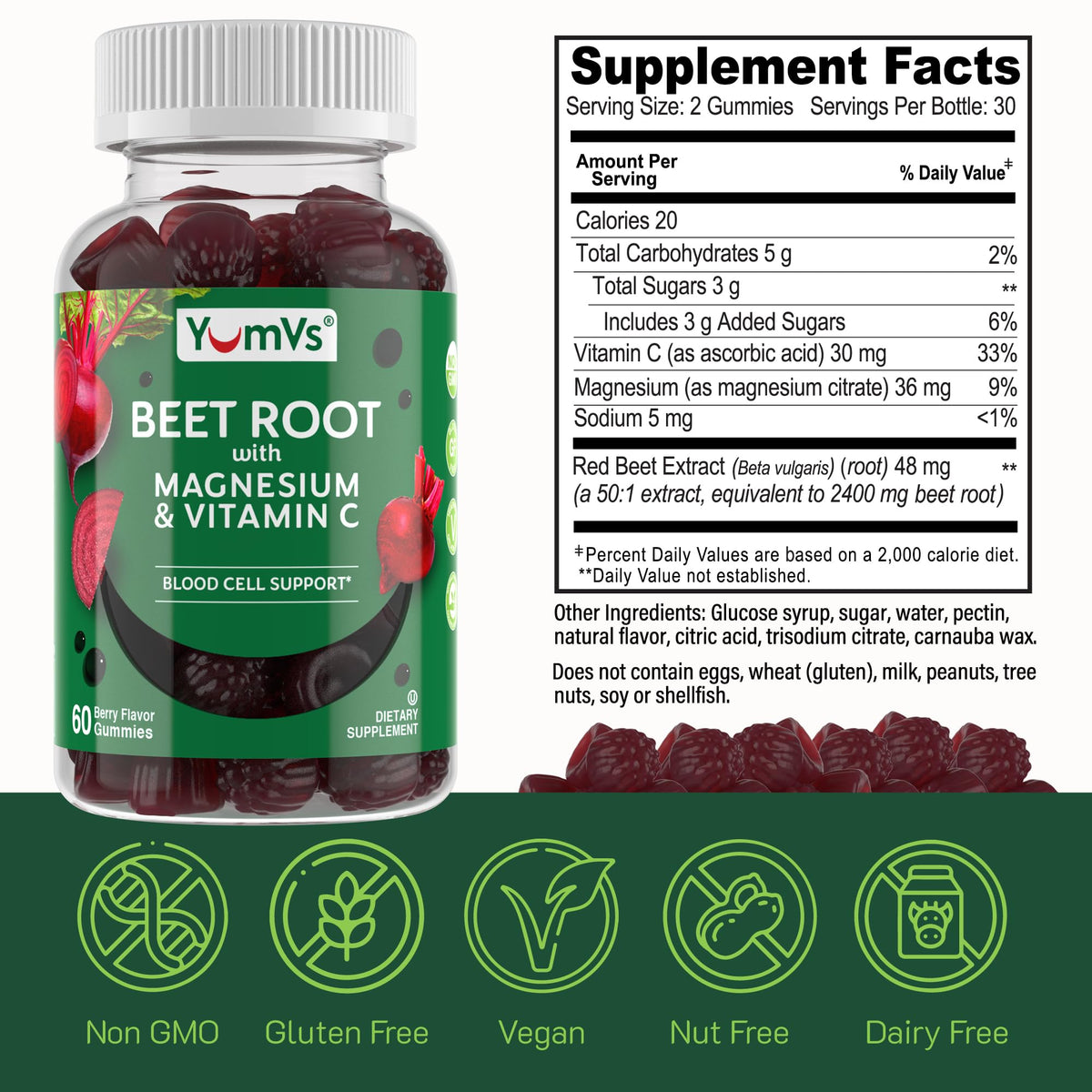 Beet Root Gummies with Magnesium & Vitamin C 60 Count T15087