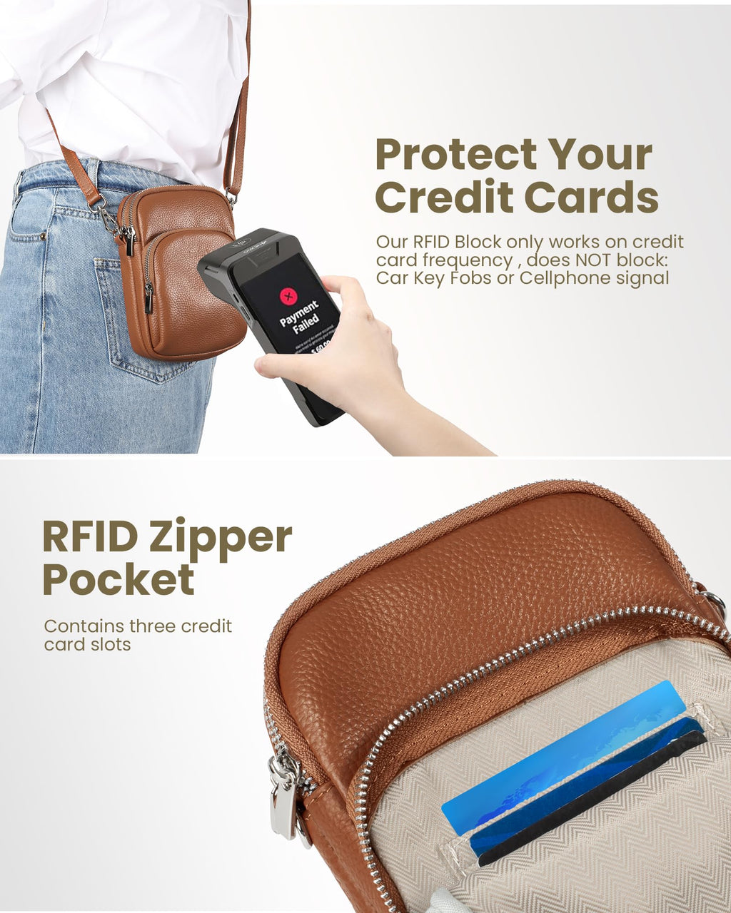 Small Genuine Leather Crossbody Bag with RFID Blocking Card Slots W102