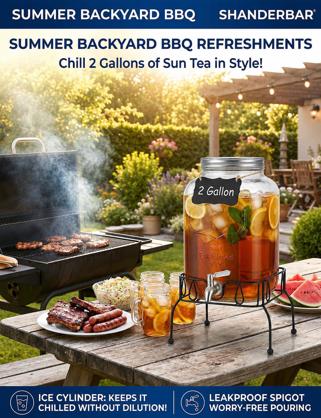 2 Gallon Glass Drink Dispenser with Stand and Lid T748