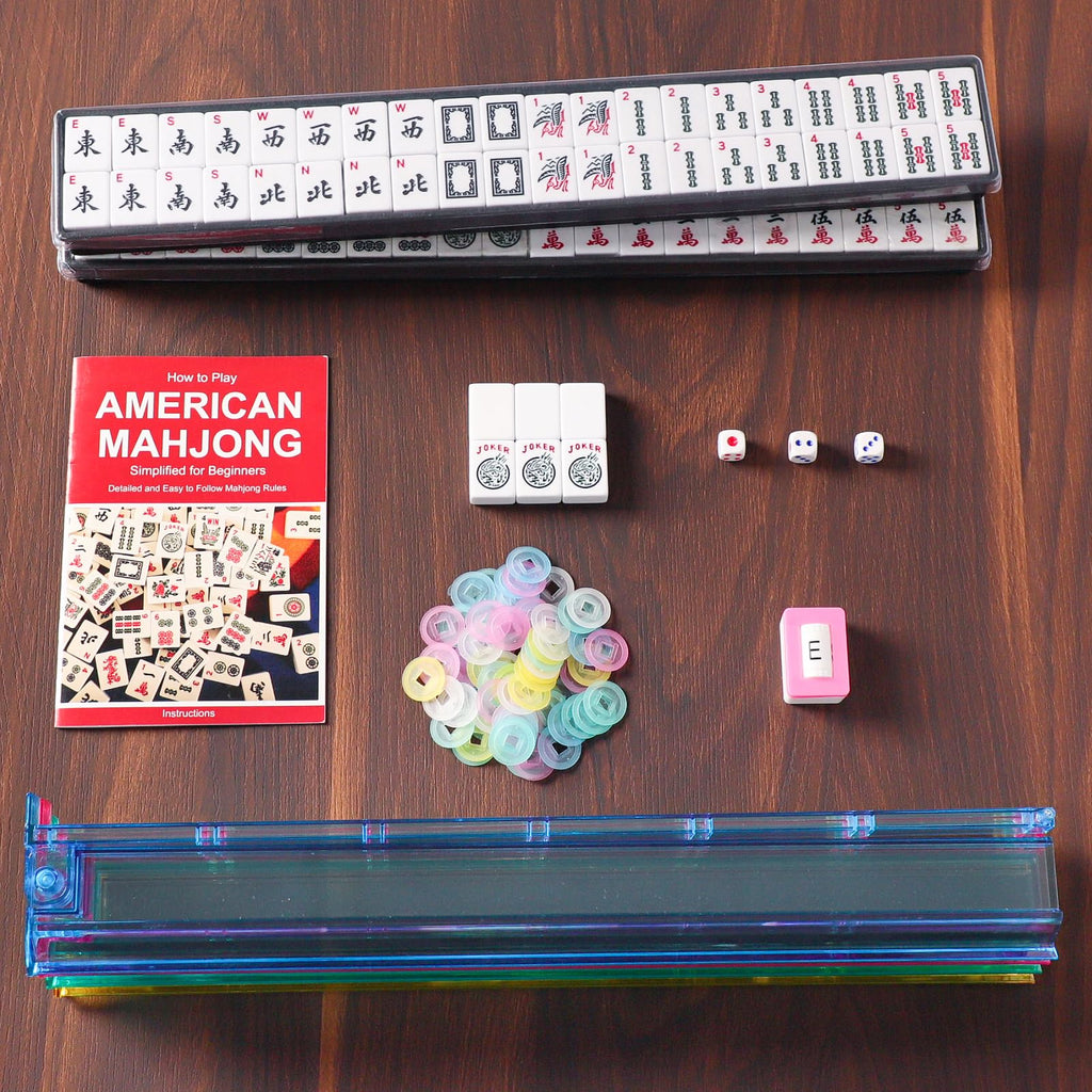 American Mahjong Set 166 White Tiles with Red Bag and Racks E45748
