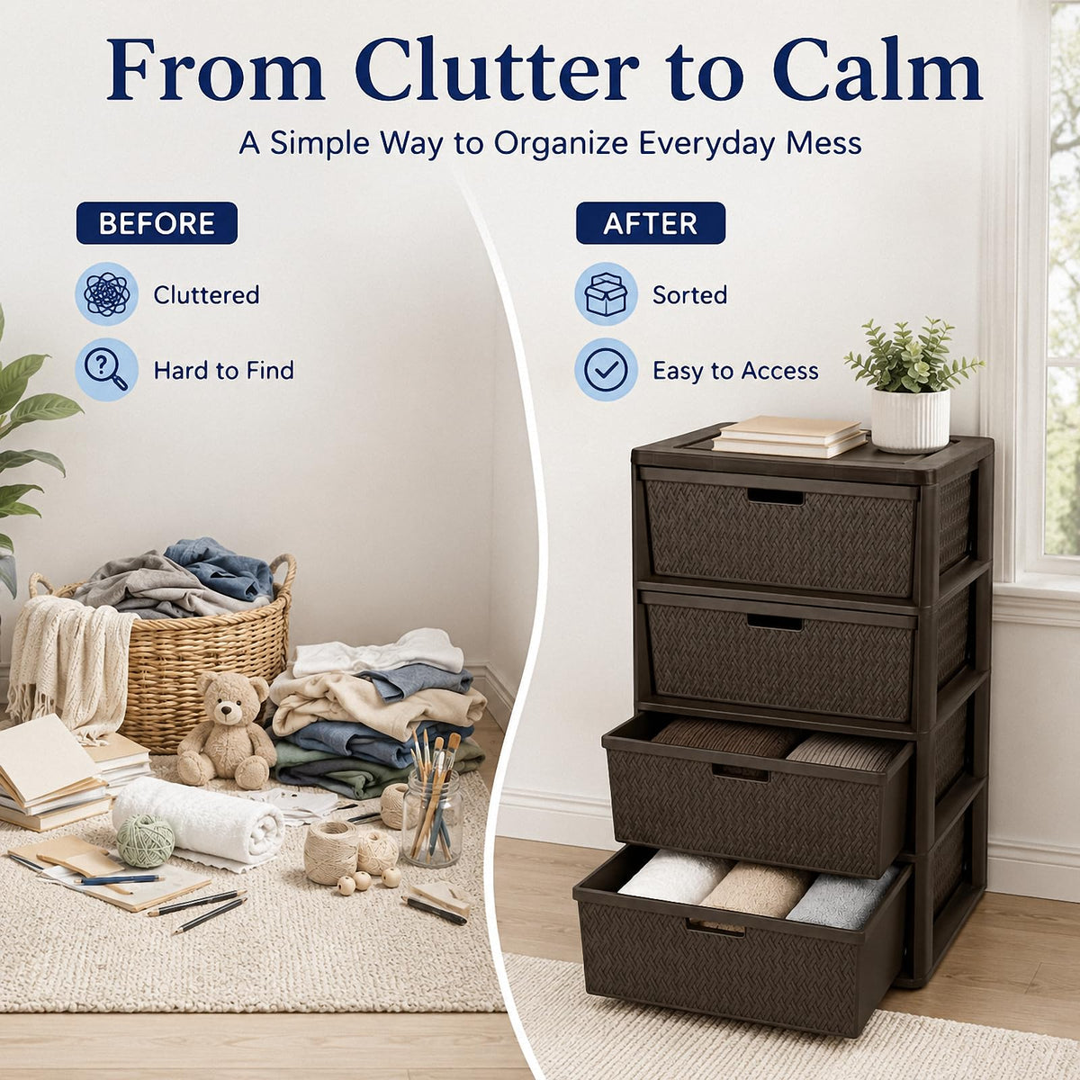 4 Drawer Brown Plastic Storage Tower K9775