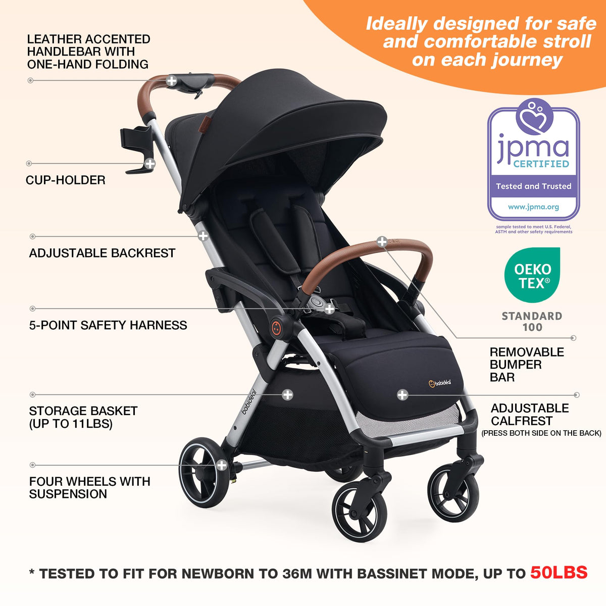 Lightweight Self-Folding Baby Stroller with Canopy and Cup Holder Q4627