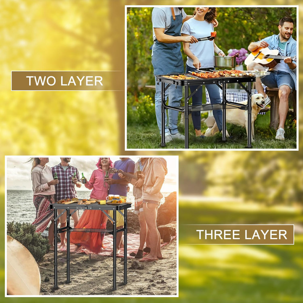 2 FT Folding Camping Table with 3 Adjustable Height C105