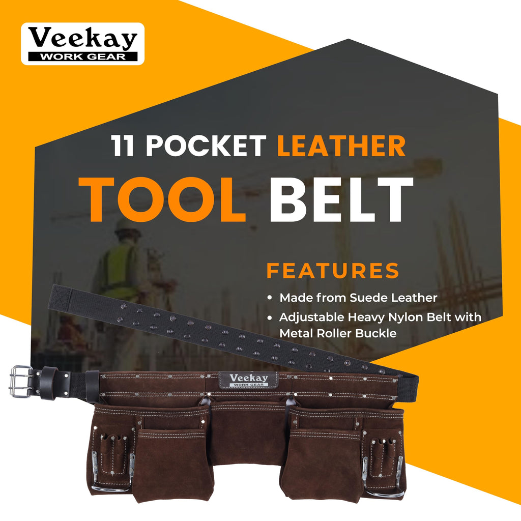 Brown Suede Leather 11-Pocket Tool Belt R912690